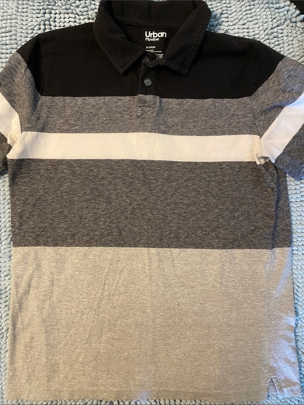 urban pipeline Black, Gray & White Striped Polo